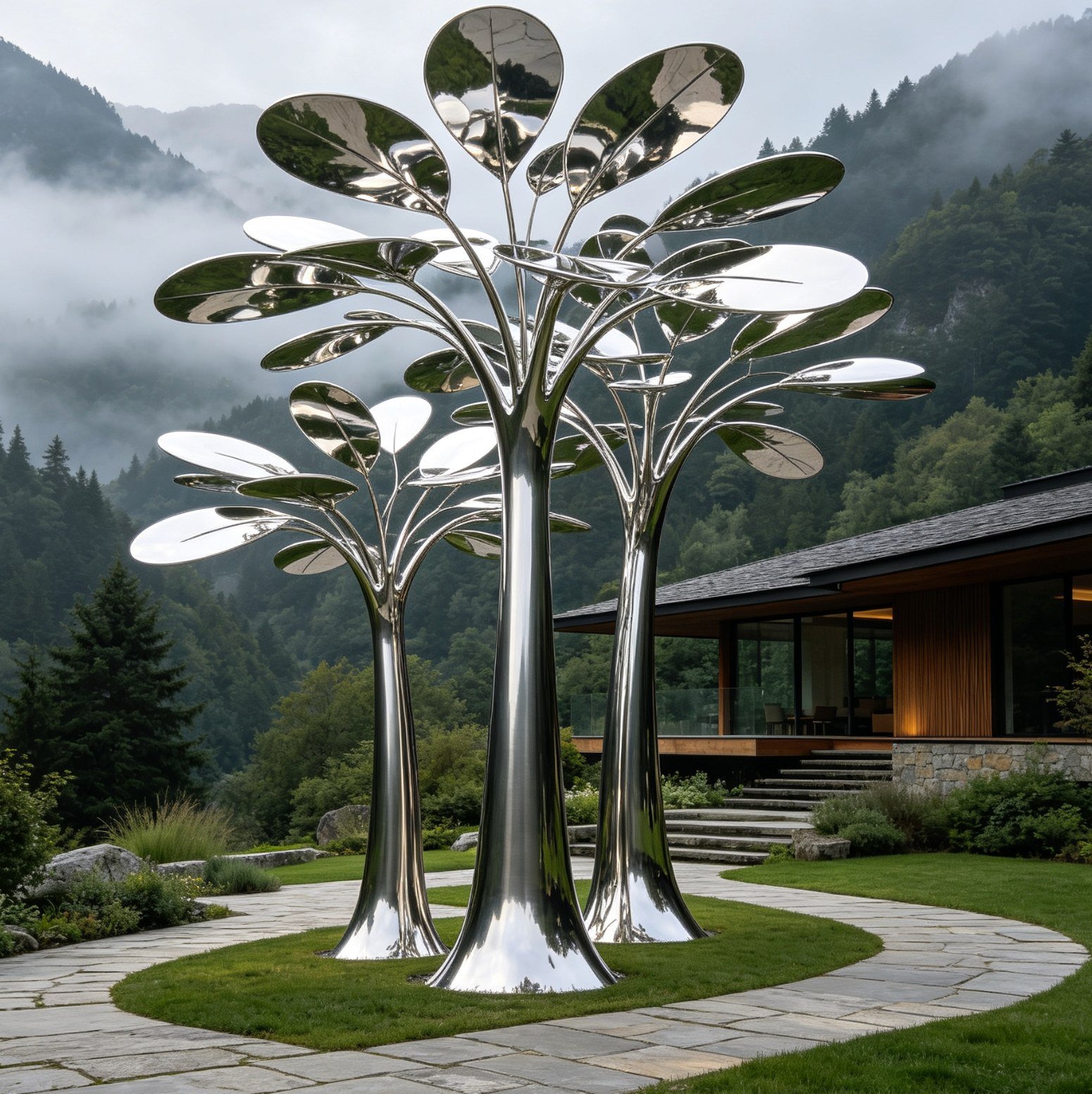 Disc-leaf tree trio